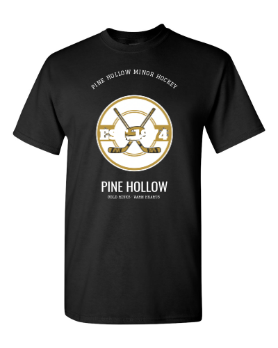 Cold Rinks, Warm Hearts Roundel on a black adult tee