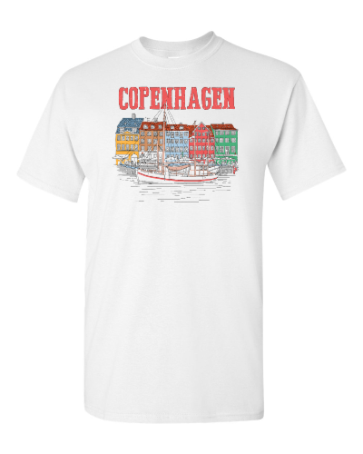 Copenhagen on a white adult tee