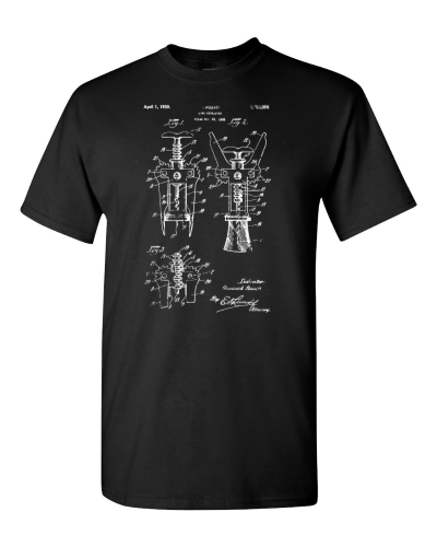 Corkscrew Patent on a black adult tee