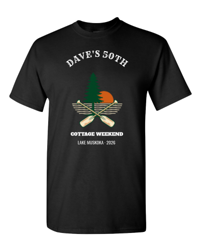 Cottage Birthday Weekend on a black adult tee