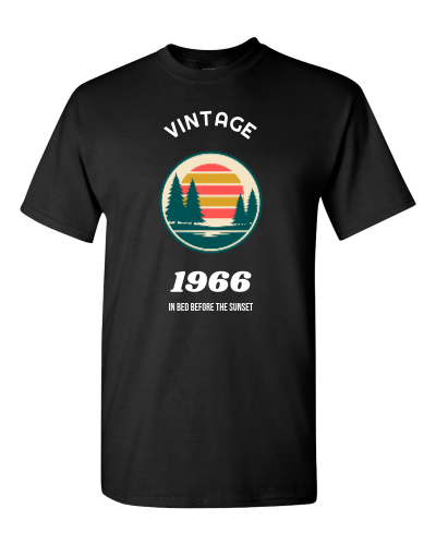 Cottage Sunset Year on a black adult tee