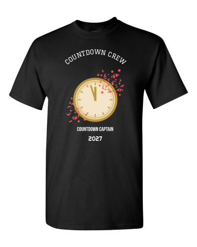 Countdown Crew on a black adult tee