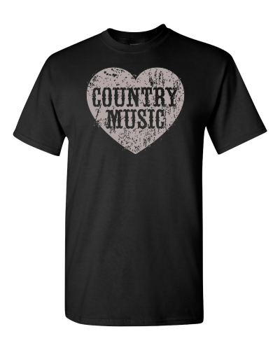 Country Music Heart on a black adult tee