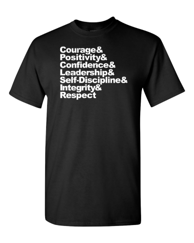 Courage and Respect on a black adult tee
