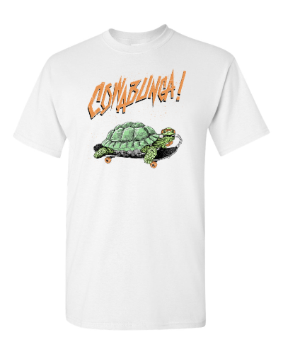 Cowabunga Turtle on a white adult tee