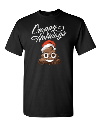 Crappy Holidays on a black adult tee