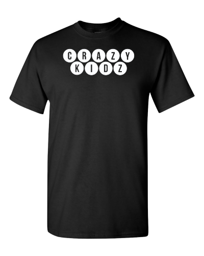 Crazy Kidz on a black adult tee
