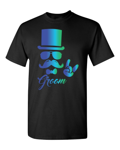 Dapper Groom on a black adult tee