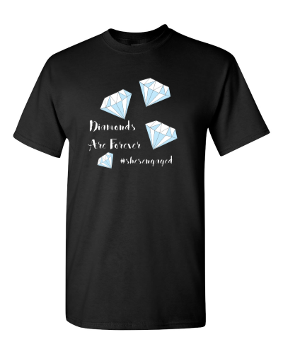 Diamonds Are Forever on a black adult tee