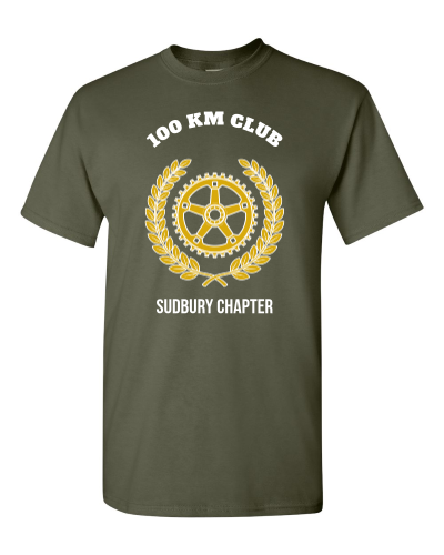 Distance Club Member Card on a military green adult tee