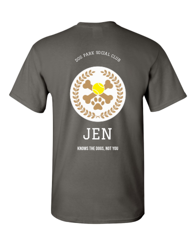 Dog Park Social Club on a charcoal adult tee