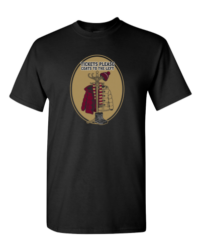 Door Crew Coat Rack on a black adult tee