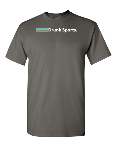 Drunk Sports on a charcoal adult tee