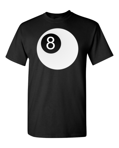 Eight Ball on a black adult tee