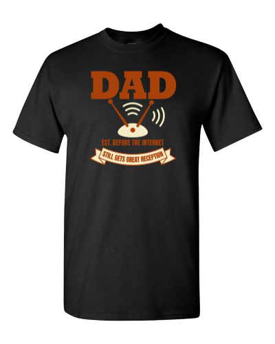 Est. Before the Internet on a black adult tee
