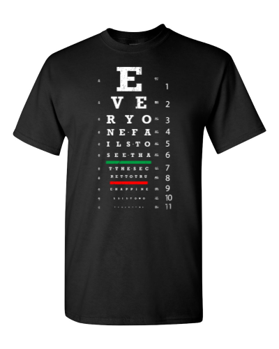 Eye Chart on a black adult tee