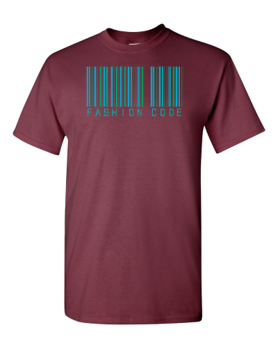 Fashion Code on a maroon adult tee