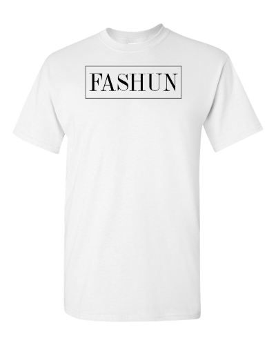 Fashun on a white adult tee