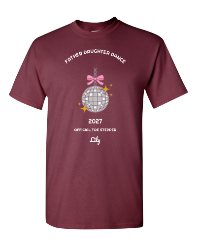 Father Daughter Dance Night on a maroon adult tee