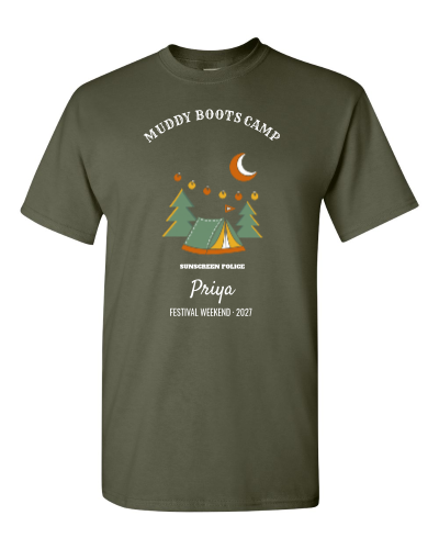 Festival Campsite Crew on a military green adult tee