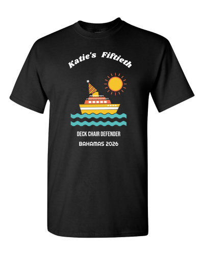 Fifty at Sea Crew on a black adult tee