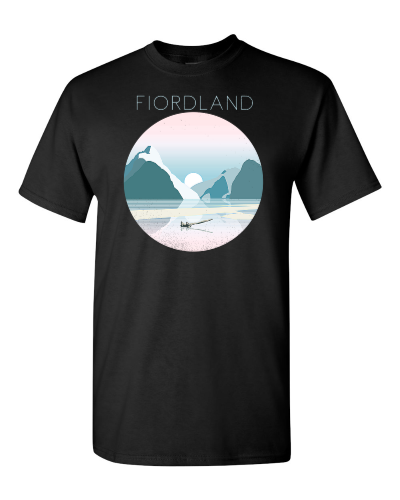 Fiordland on a black adult tee