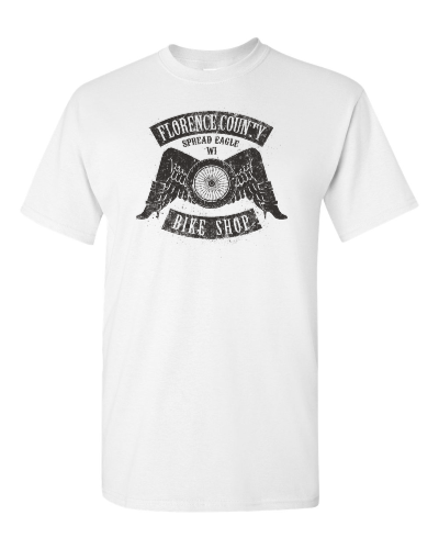 Florence County Bike Shop on a white adult tee