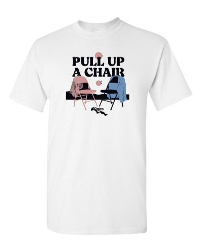 Folding Hall Chairs on a white adult tee