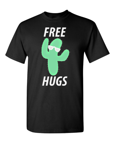 Free Hugs Cactus on a black adult tee