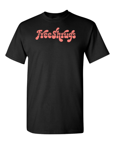 Free Shrugs on a black adult tee