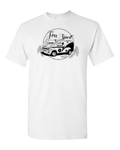 Free Spirit Van on a white adult tee