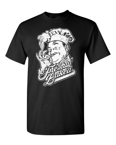 Freshly Baked on a black adult tee