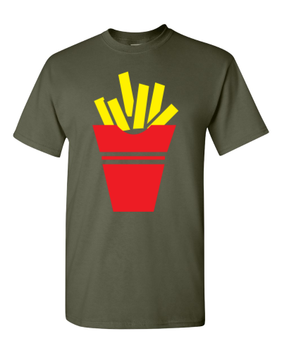 Fries on a military green adult tee