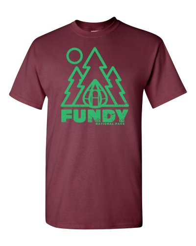 Fundy on a maroon adult tee