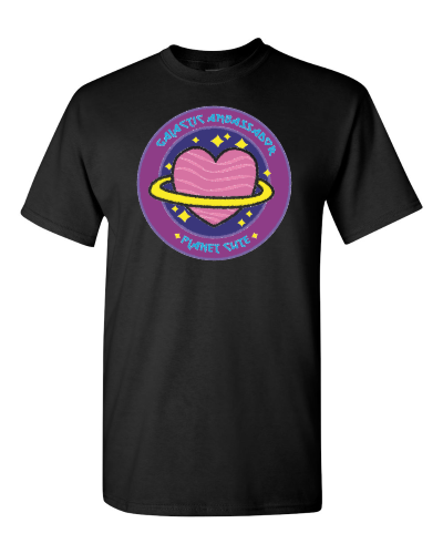 Galactic Ambassador Planet Cute on a black adult tee