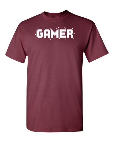 Gamer on a maroon adult tee