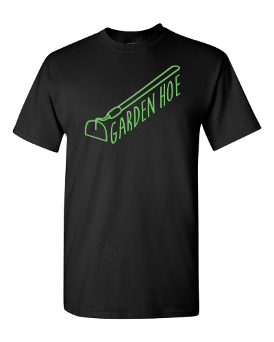 Garden Hoe on a black adult tee
