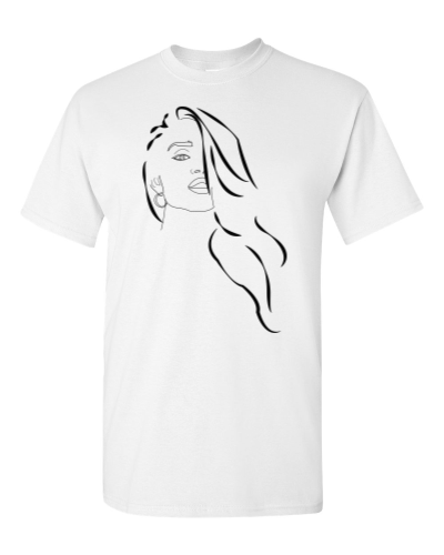 Girl Face Line Art on a white adult tee