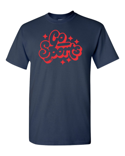 Go Sports on a navy adult tee