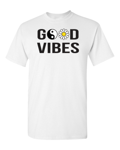 Good Vibes Yin Yang on a white adult tee