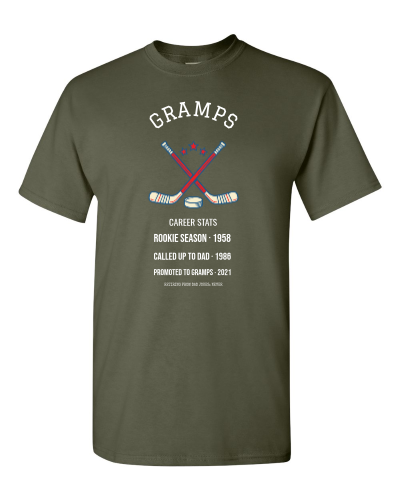 Grandpa Career Stats on a military green adult tee