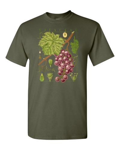 Grapevine Botanical on a military green adult tee