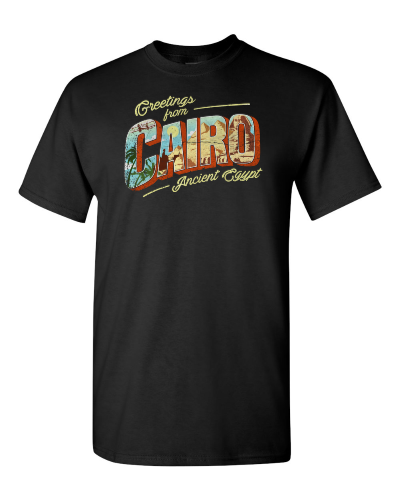 Greetings from Cairo on a black adult tee
