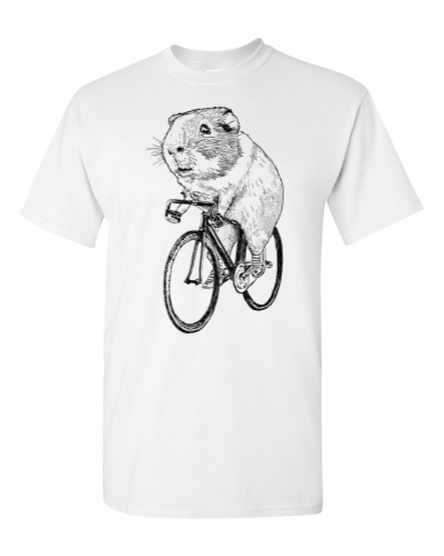 Guinea Pig on a Bike on a white adult tee