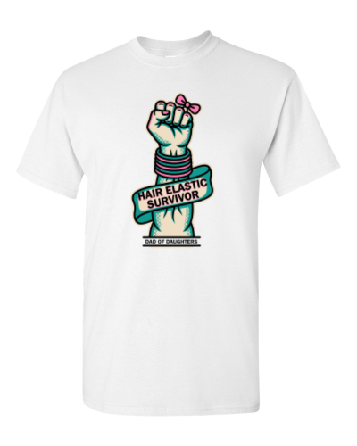 Hair Elastic Survivor on a white adult tee