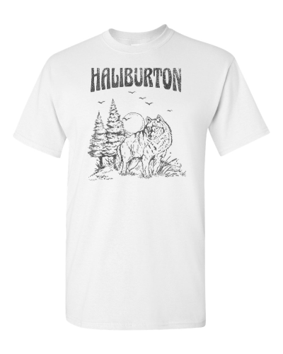 Haliburton on a white adult tee