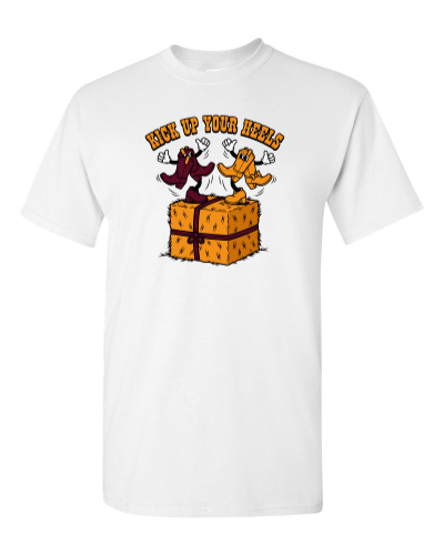 Hay Bale Boot Scoot on a white adult tee
