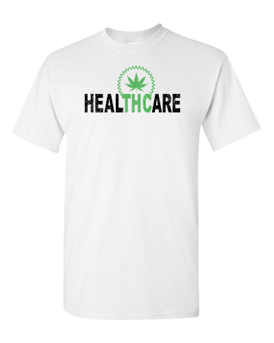HealTHCare on a white adult tee