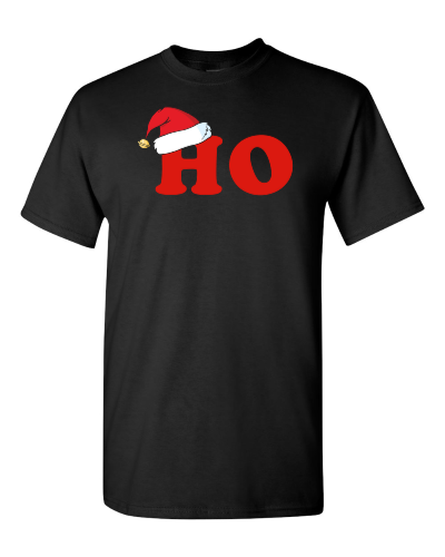 Ho Santa Hat on a black adult tee