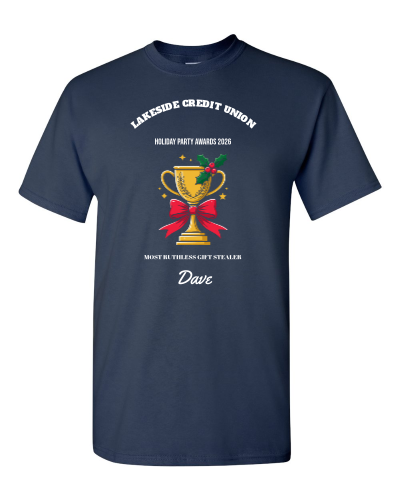 Holiday Party Awards on a navy adult tee
